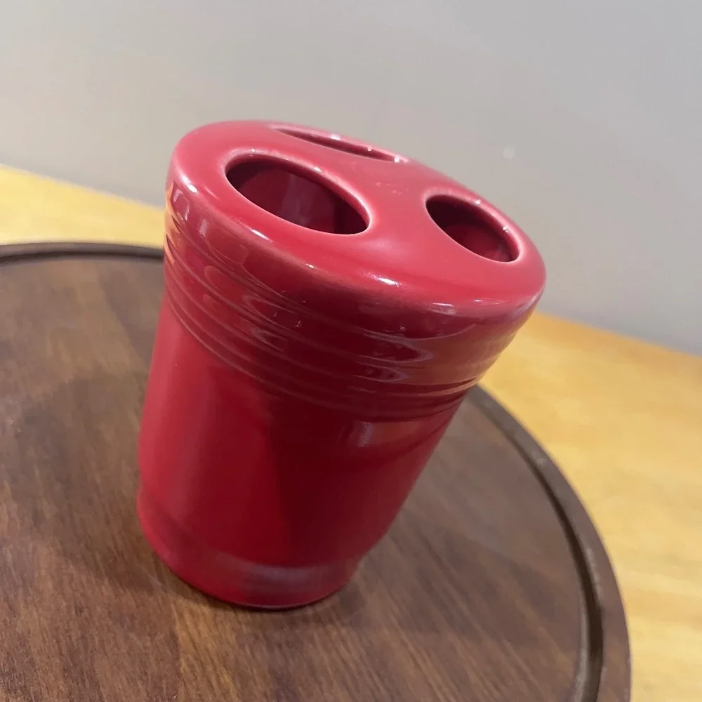 Fiesta Scarlet Red Toothbrush Holder Vtg Art Deco Ceramic HLC USA 4.5